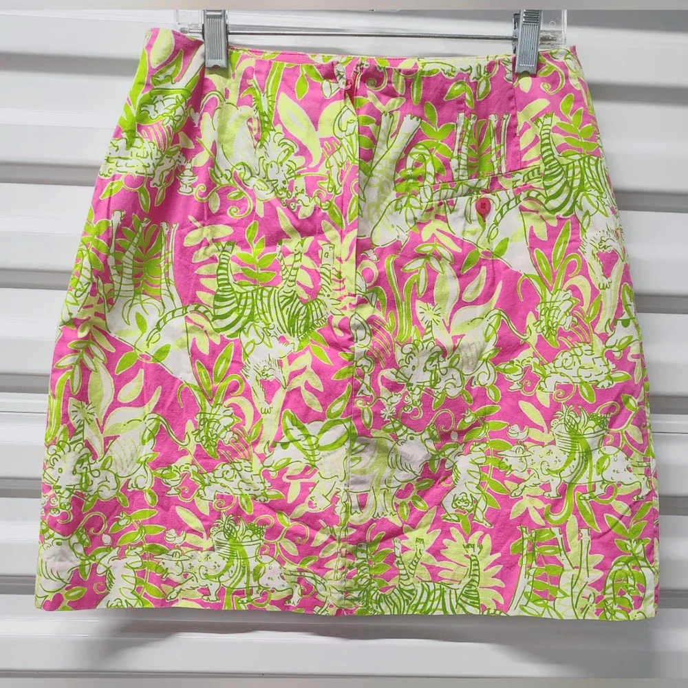 LILLY PULITZER VINTAGE '90's PINK JUNGLE PARTY ANIMALS CUTE MINI SKIRT SIZE 4P